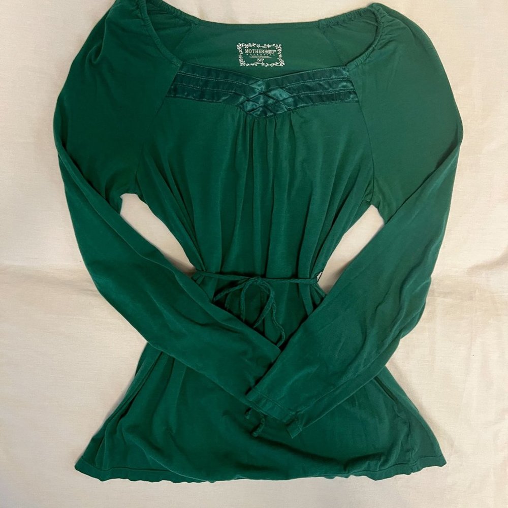 Motherhood Maternity Green Long Sleeve Blouse/Tunic (Maternity Small)